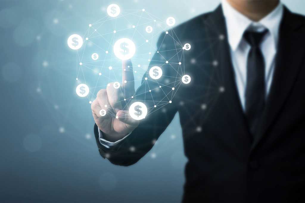 businessman pointing dollar currency icon transaction ecommerce investment