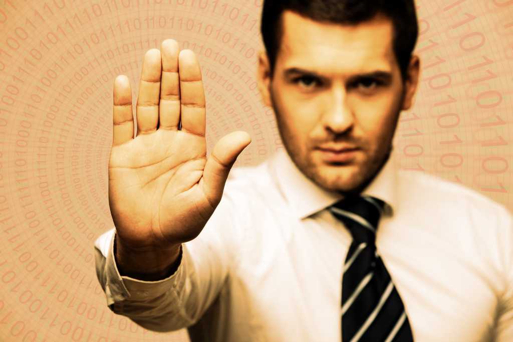 stop push back caution man holding hand up binary thinkstock