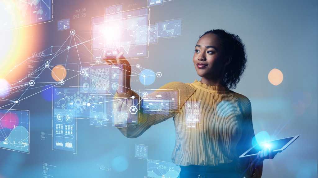 Digital transformation concept. System engineering. Binary code